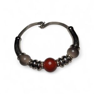 Elegant Vintage Mouth-blown Glass Silver and Red Beaded Necklace